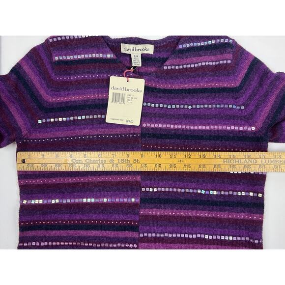 David Brooks Sweater Womens Small Purple Striped Pullover V-Neck Wool Blend - Picture 6 of 7